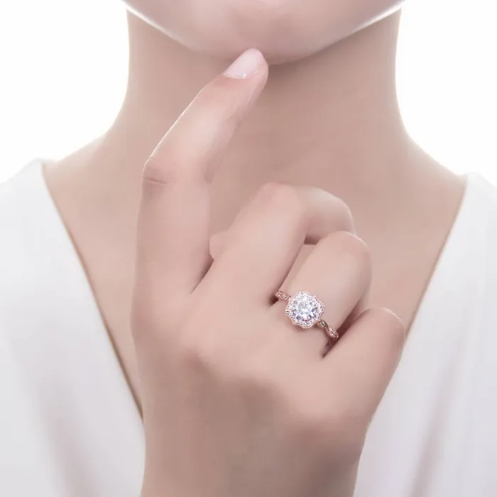 Rings BERRICLE Halo Art Deco CZ Ring in Rose Gold Plated Sterling Silver