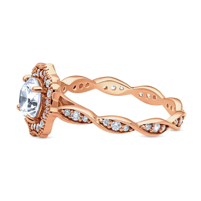 Rings BERRICLE Halo Art Deco CZ Ring in Rose Gold Plated Sterling Silver