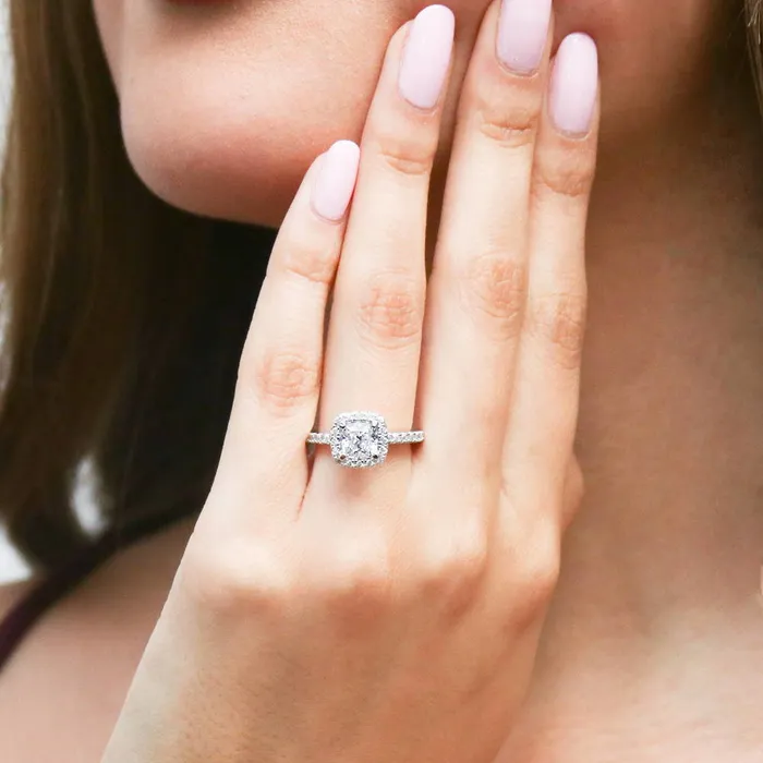 Rings BERRICLE Halo Cushion CZ Ring Set in Sterling Silver