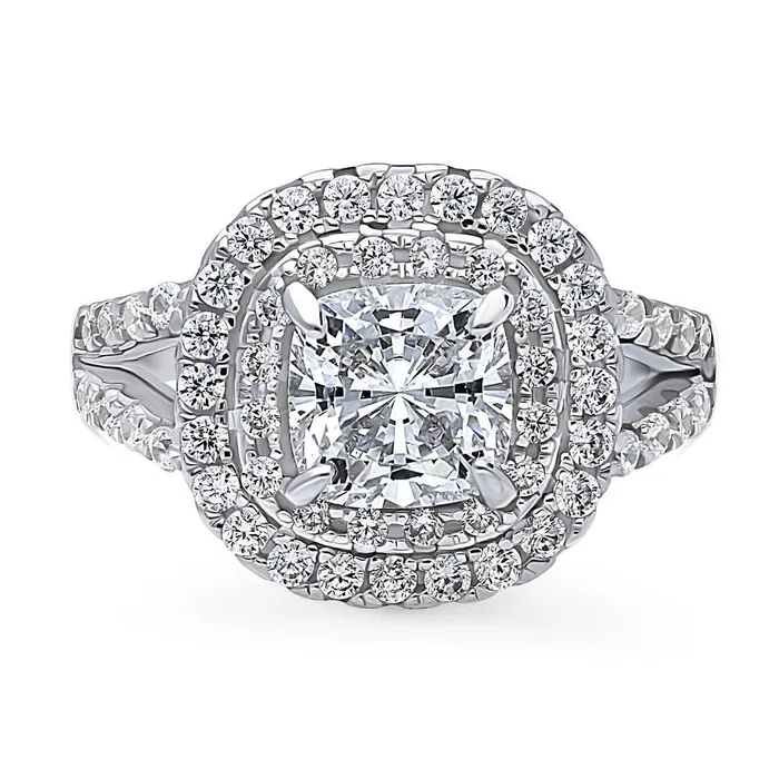 Rings BERRICLE Halo Cushion CZ Split Shank Ring in Sterling Silver