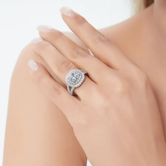 Rings BERRICLE Halo Cushion CZ Split Shank Ring in Sterling Silver