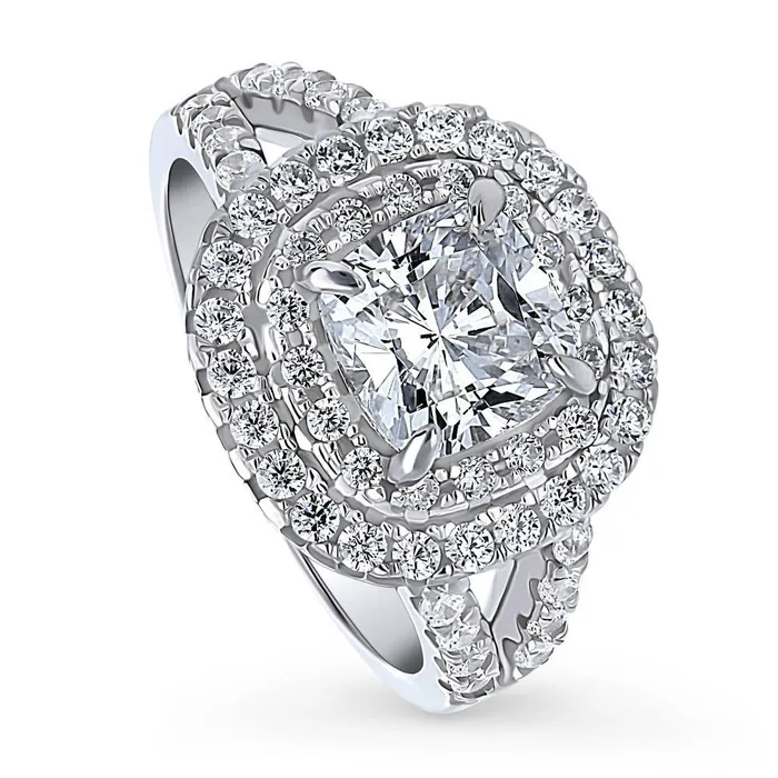 Rings BERRICLE Halo Cushion CZ Split Shank Ring in Sterling Silver