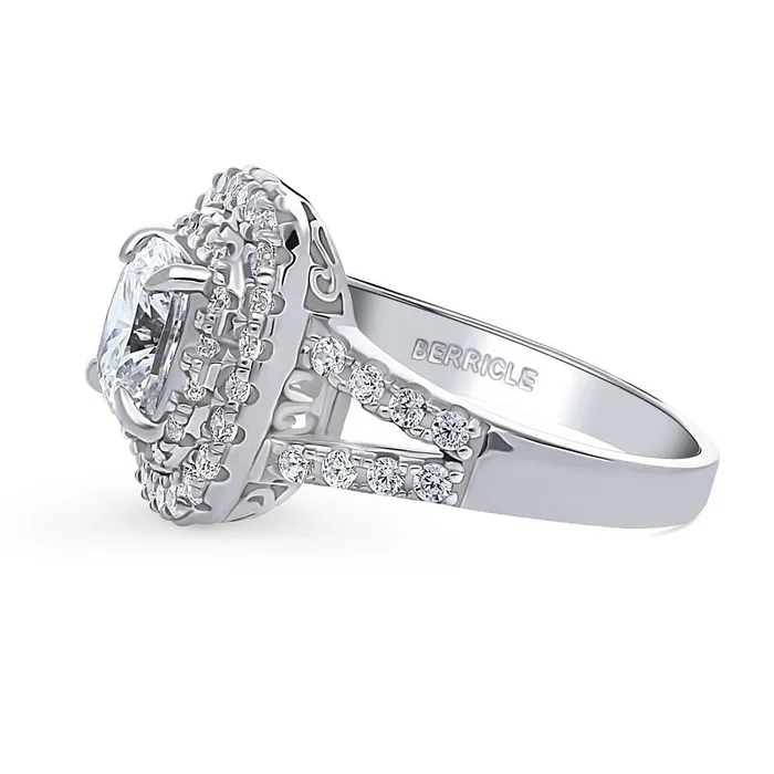 Rings BERRICLE Halo Cushion CZ Split Shank Ring in Sterling Silver