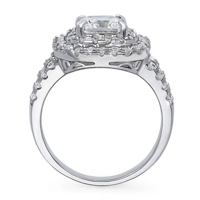 Rings BERRICLE Halo Cushion CZ Split Shank Ring in Sterling Silver