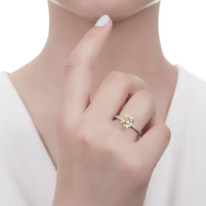 Rings BERRICLE Solitaire 3ct Canary Yellow Cushion CZ Ring in Sterling Silver