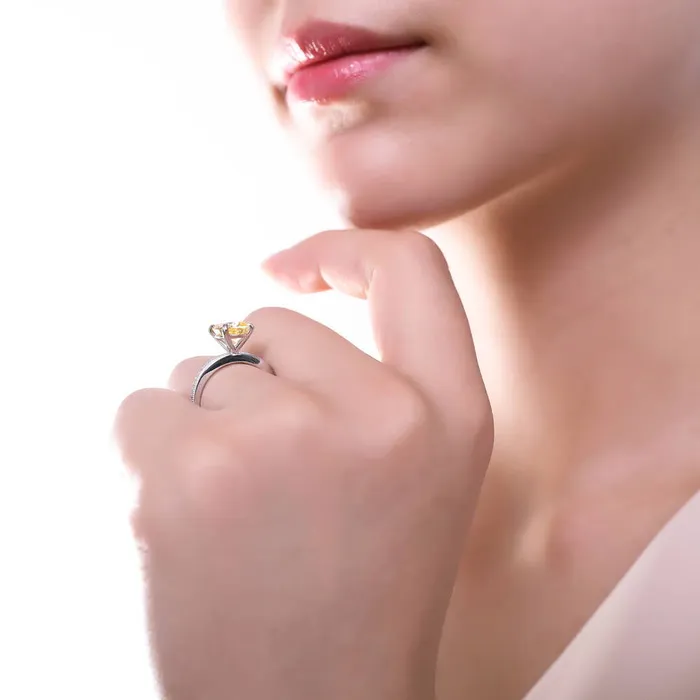 Rings BERRICLE Solitaire 3ct Canary Yellow Cushion CZ Ring in Sterling Silver