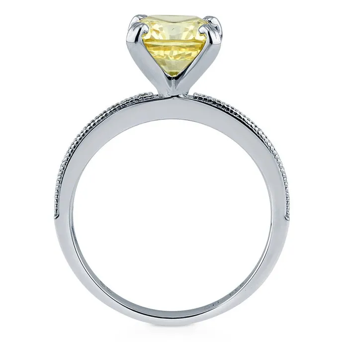 Rings BERRICLE Solitaire 3ct Canary Yellow Cushion CZ Ring in Sterling Silver