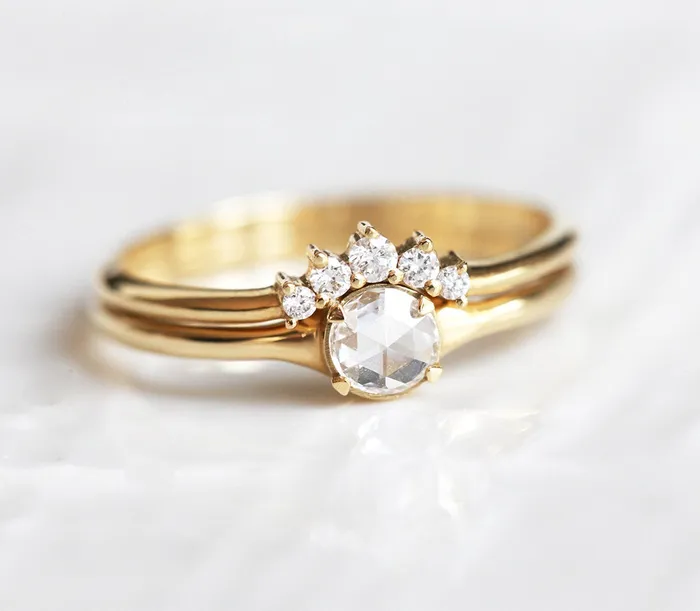 Rings Capucinne Gold Rose Cut Diamond Ring Set