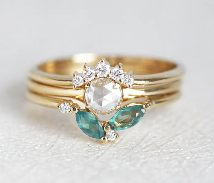Rings Capucinne Gold Rose Cut Diamond Ring Set