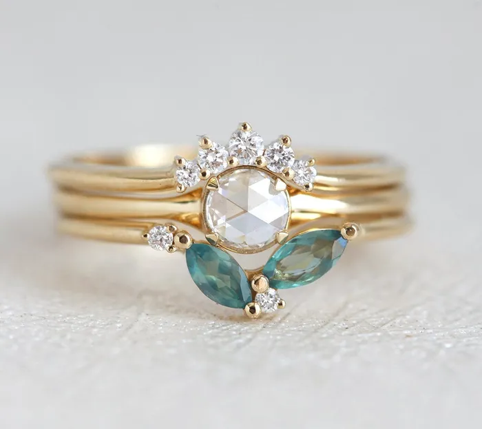 Rings Capucinne Gold Rose Cut Diamond Ring Set