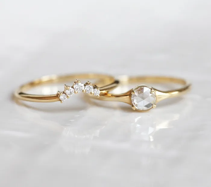 Rings Capucinne Gold Rose Cut Diamond Ring Set