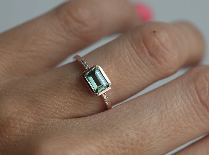 Rings Green Tourmaline Ring Pave Diamond Ring Capucinne