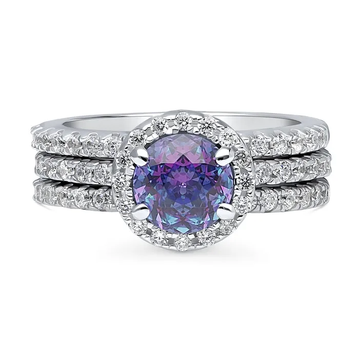 Rings Halo Kaleidoscope Purple Aqua CZ Ring Set in Sterling Silver BERRICLE Rings Halo Kaleidoscope Purple Aqua CZ Ring Set in Sterling Silver BERRICLE