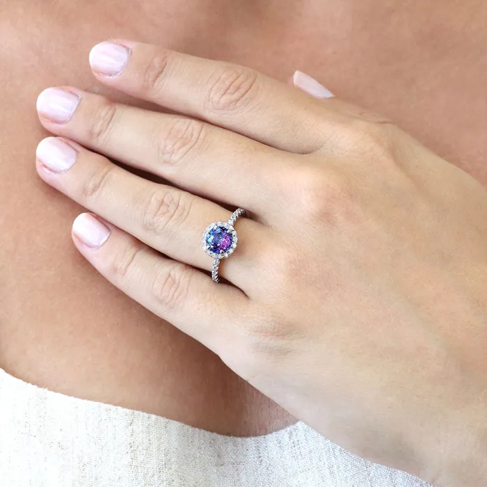 Rings Halo Kaleidoscope Purple Aqua CZ Ring Set in Sterling Silver BERRICLE