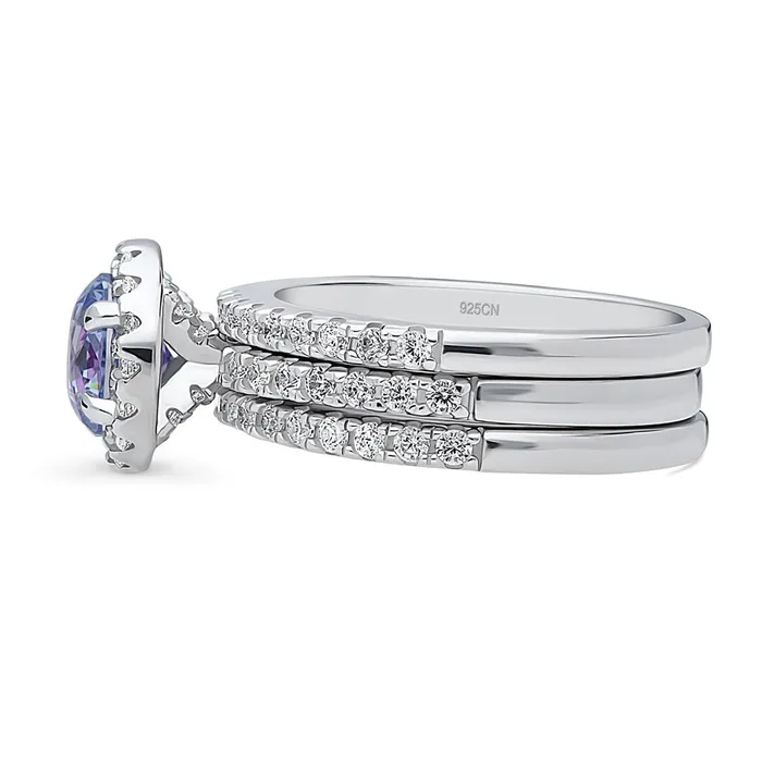 Rings Halo Kaleidoscope Purple Aqua CZ Ring Set in Sterling Silver BERRICLE
