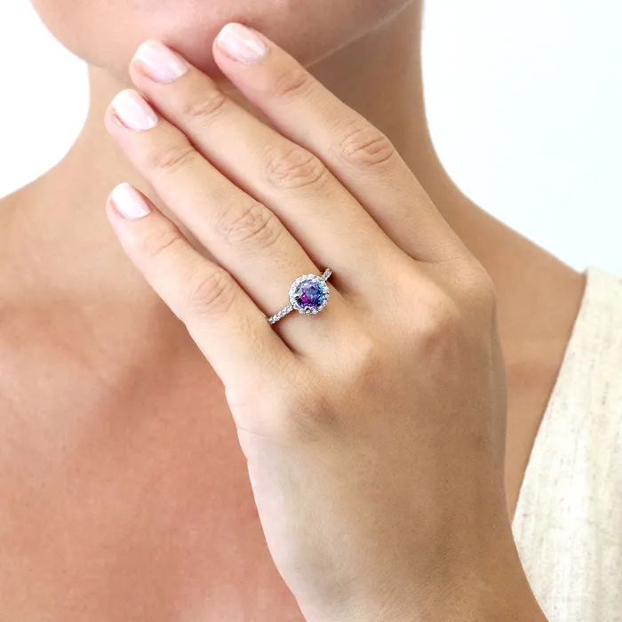 Rings Halo Kaleidoscope Purple Aqua CZ Ring Set in Sterling Silver BERRICLE