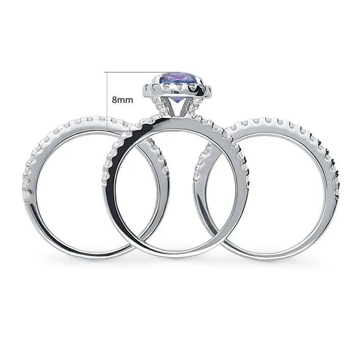 Rings Halo Kaleidoscope Purple Aqua CZ Ring Set in Sterling Silver BERRICLE