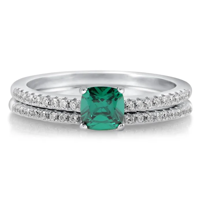 Solitaire 06ct Green Cushion CZ Ring Set in Sterling Silver BERRICLE Rings