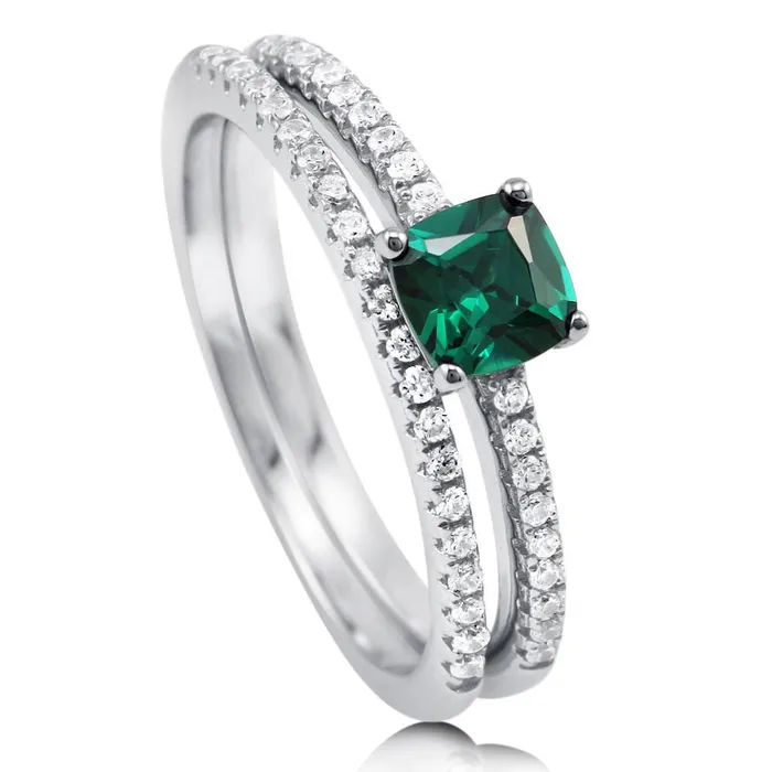 Solitaire 06ct Green Cushion CZ Ring Set in Sterling Silver BERRICLE Rings