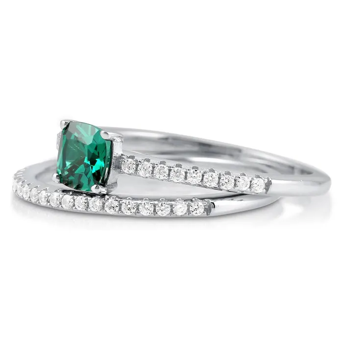 Solitaire 06ct Green Cushion CZ Ring Set in Sterling Silver BERRICLE Rings
