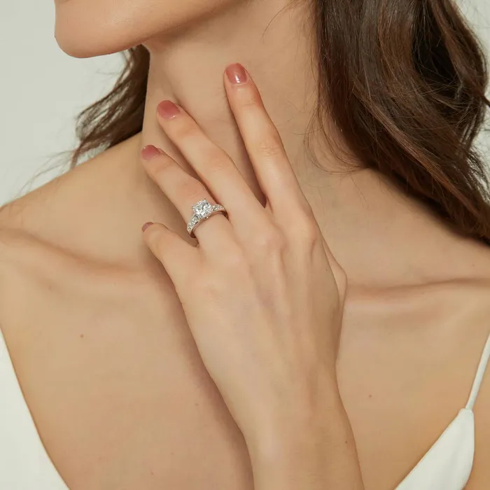 Solitaire 3ct Cushion CZ Ring in Sterling Silver BERRICLE Rings