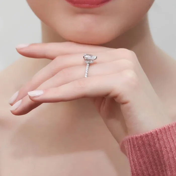 Solitaire Hidden Halo 18ct Pear CZ Ring Set in Sterling Silver BERRICLE Rings