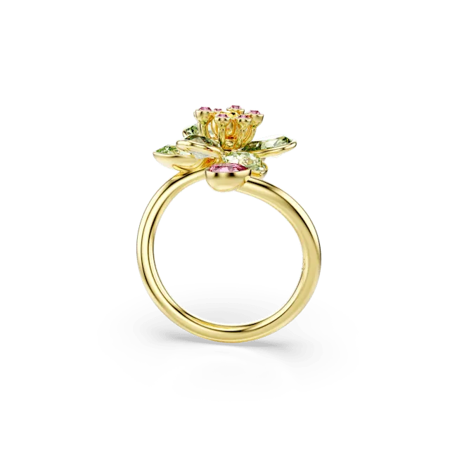 Swarovski Idyllia Open Ring Mixed Cuts Flower Green GoldTone Plated Swarovski Rings