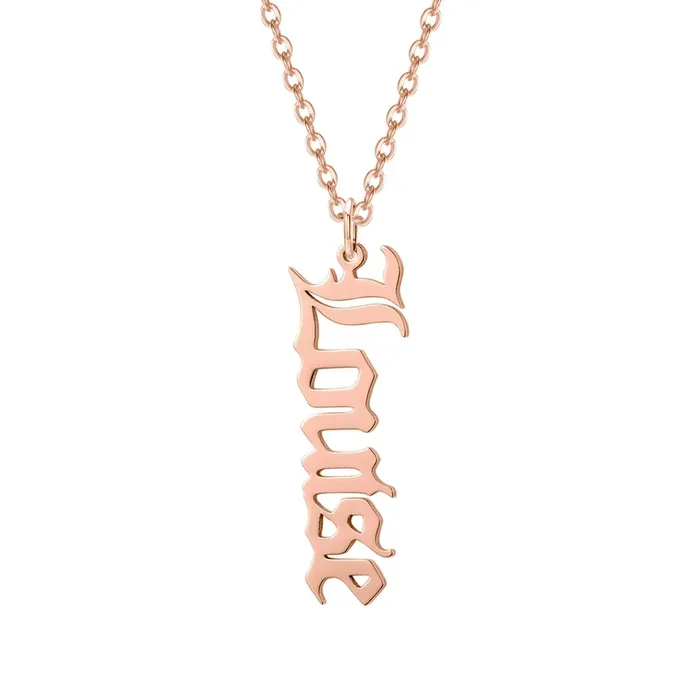 Vertical Old English Name Necklace Novalico Necklaces