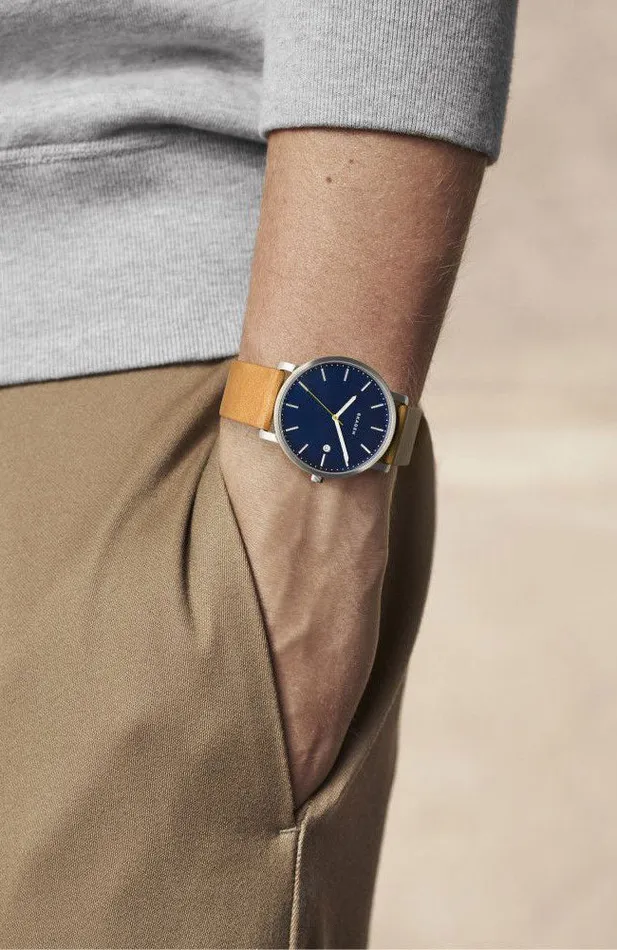 Watches Skagen Hagen Gents Blue Dial Light Brown Leather Watch Skagen