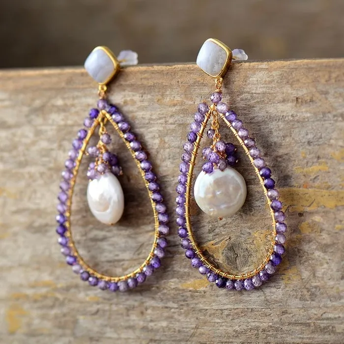 wickedafstore Earrings Amazonite Pearl Drop Earrings